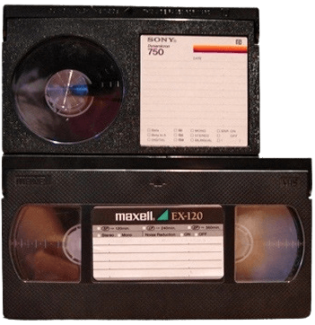 vhs tape under a betamax tape, displaying the physical difference between them